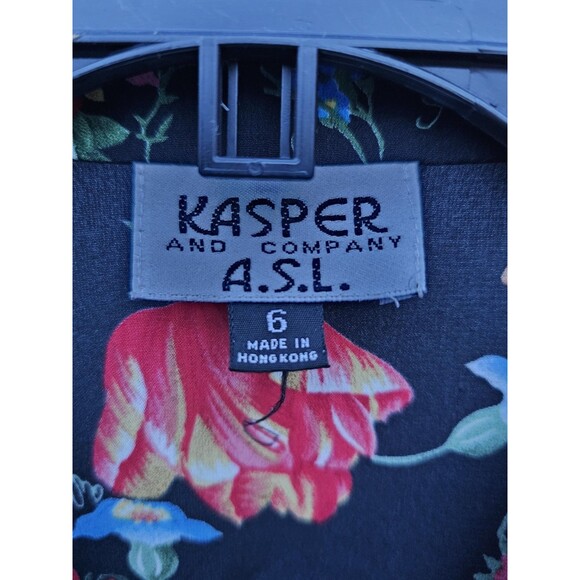 Vintage Kasper ASL Blouse 6 Skirt 10 Set Hawaiian Outfit Black Floral Shirt Top - Picture 4 of 16